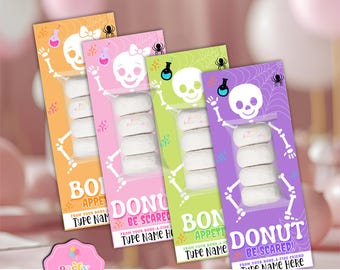 Skeleton Donut Card Halloween Printable,  Halloween Donut Instant Download PDF | With and Without Bow Included