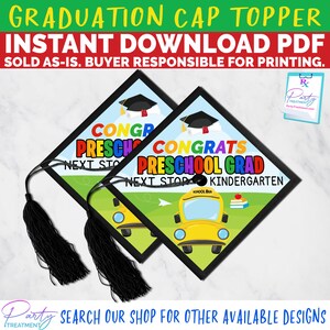 Preschool Graduation Cap topper Next Stop Kindergarten Graduation Cap design printable, Preschool Grad decorated cap topper INSTANT DOWNLOAD