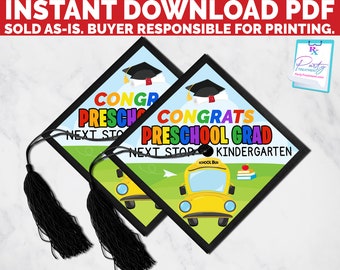 Preschool Graduation Cap topper Next Stop Kindergarten Graduation Cap design printable, Preschool Grad decorated cap topper INSTANT DOWNLOAD