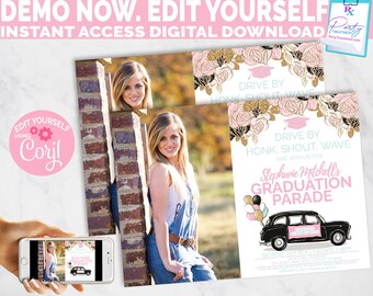 Drive By Graduation Parade Invitation, Drive By Graduation Photo Invitation, Parade Graduation Invitation, DIGITAL FILE