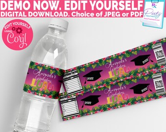 Luau Graduation Water bottle label, Hawaiian Graduation label, Luau water label INSTANT ACCESS Digital Download