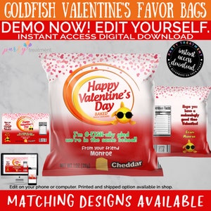 Goldfisch-Snack-Beutel, Fischen Valentinstag, Noncandy Valentinstag, Vorschule Valentinstag, personalisierter Valentinstag, SOFORTIGER DOWNLOAD