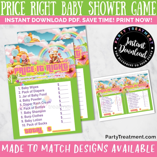 Candyland Price Right Baby Shower Game, Candy Land Baby Shower Game, Printable baby shower Price Right game, INSTANT DOWNLOAD