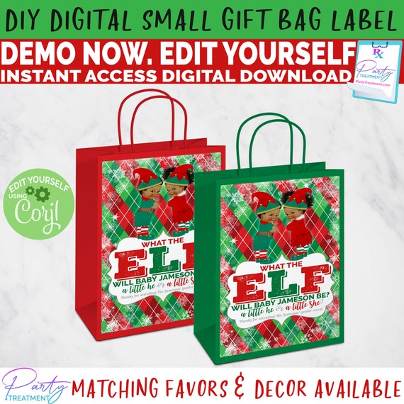 What The Elf Gift Bag Label, Christmas Gender Reveal Label.