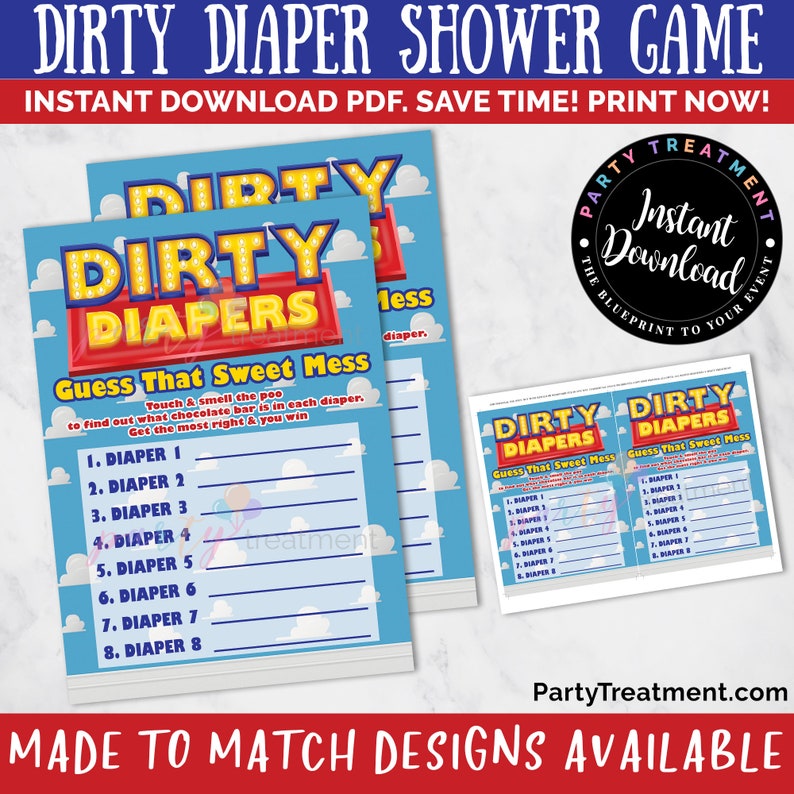 Boy Story Dirty Diaper Game Printable, Boy Story Guess That Sweet Mess Printable, Sign and Guessing Sheet, Baby Shower, INSTANT DOWNLOAD image 3