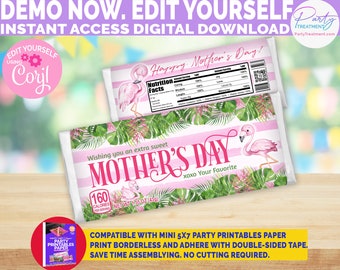 Mother's Day Candy Bar Wrapper Printable, Mother's Day Chocolate Wrapper, Flamingo Mother's Day Party Favor INSTANT ACCESS Download