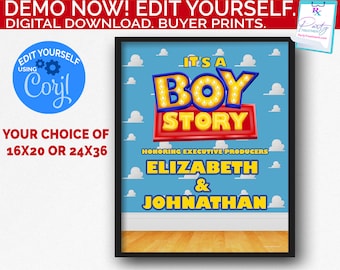 Cartel para baby shower con la historia de un niño: Plantilla editable (archivo digital)