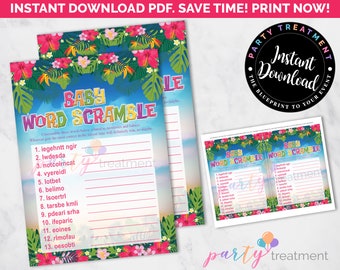 Luau Word Scramble Baby Shower Games, Aloha Baby Shower, Luau Baby Shower Game, Printable shower games, INSTANT DOWNLOAD