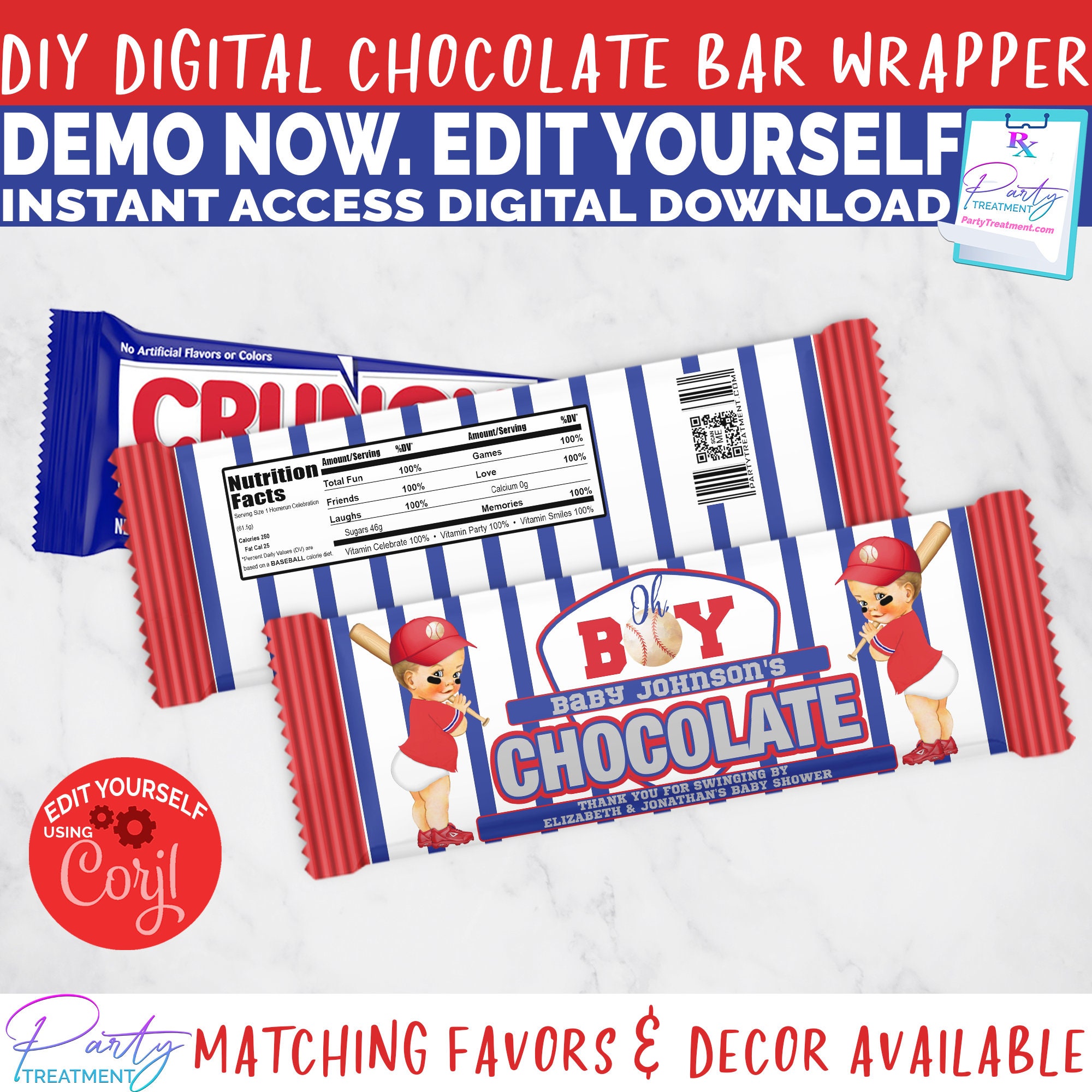 Printable Candy Bar Wrappers, Sports Basketball Football Baseball Soccer  Blue Baby Shower Chocolate Favor Labels, Instant Download by  Printable-Party.com