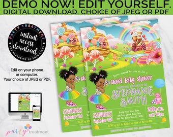 Candyland Baby Shower Invitation: Afro Candy Girl (Instant Download)
