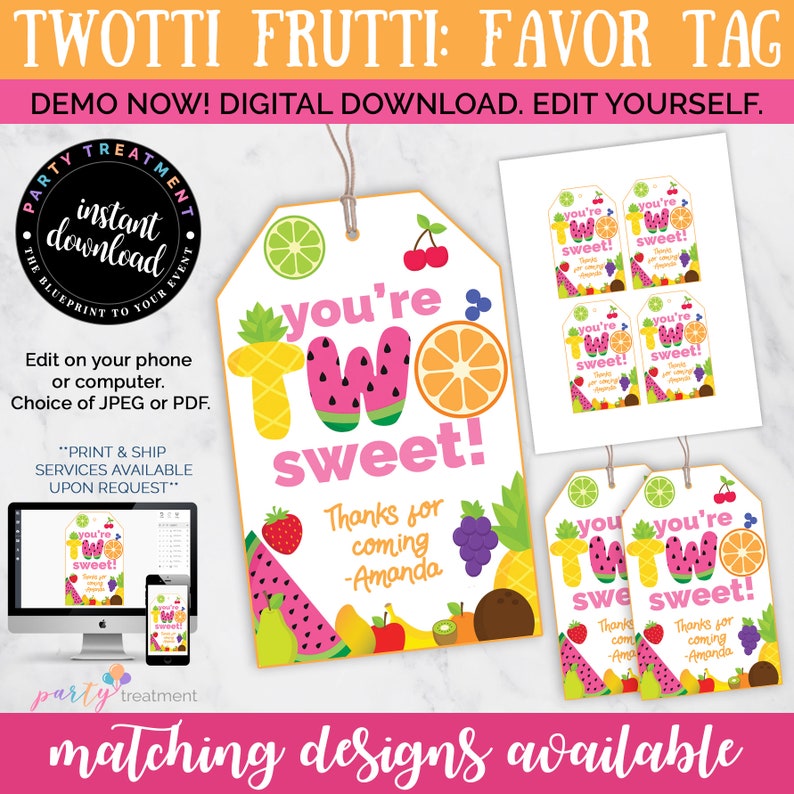 Etiqueta para botella de agua Twotti Frutti: Fiesta de frutas editable (descarga instantánea) imagen 5