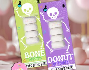 Skeleton Donut Card Halloween Printable,  Halloween Donut Instant Download PDF