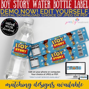 African American Boy Story Water Bottle Label, Dark Tone Boy Story Bottle Label, Cowboy, INSTANT DOWNLOAD