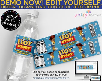 African American Cowboy Water Bottle Label: Boy Story Baby Shower (Digital Download)