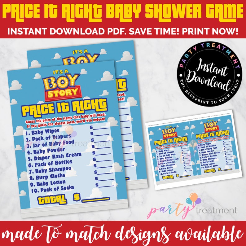Boy Story Baby Shower Games Set, Bingo, Price Right, Diaper Raffle, Book Instead of a Card, Finish Mommy's Phrase INSTANT DOWNLOAD image 8