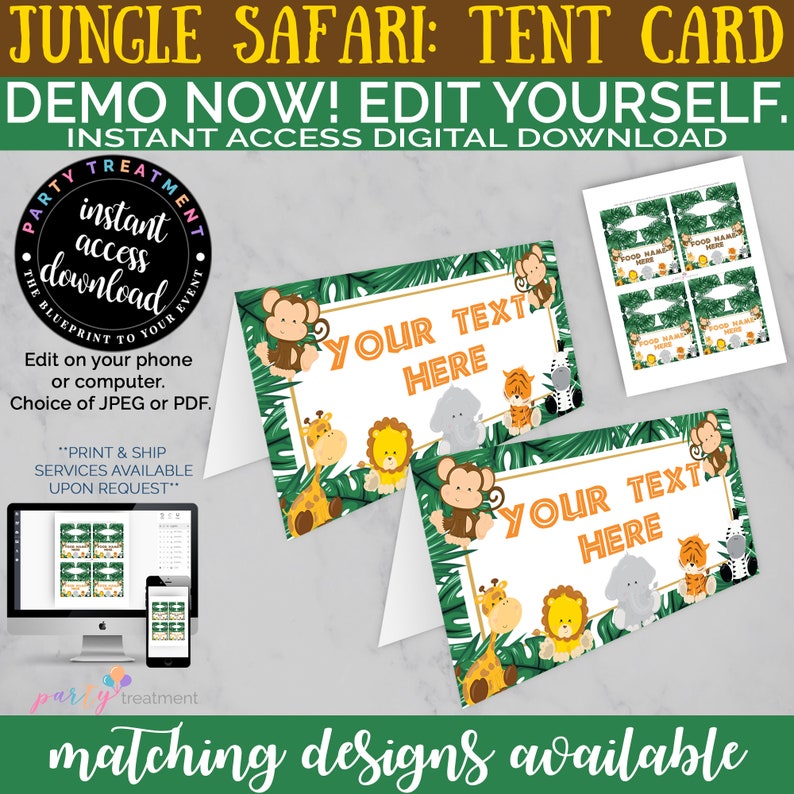 Jungle Food Tent Card Safari Food Tent Card Jungle Name Etsy