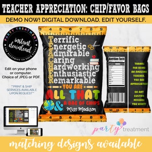 Cadeau de sac à jetons pour enseignant, appréciation de l'enseignant imprimable, cadeau du dernier jour d'école pour enseignant, cadeau d'appréciation de l'enseignant, TÉLÉCHARGEMENT IMMÉDIAT