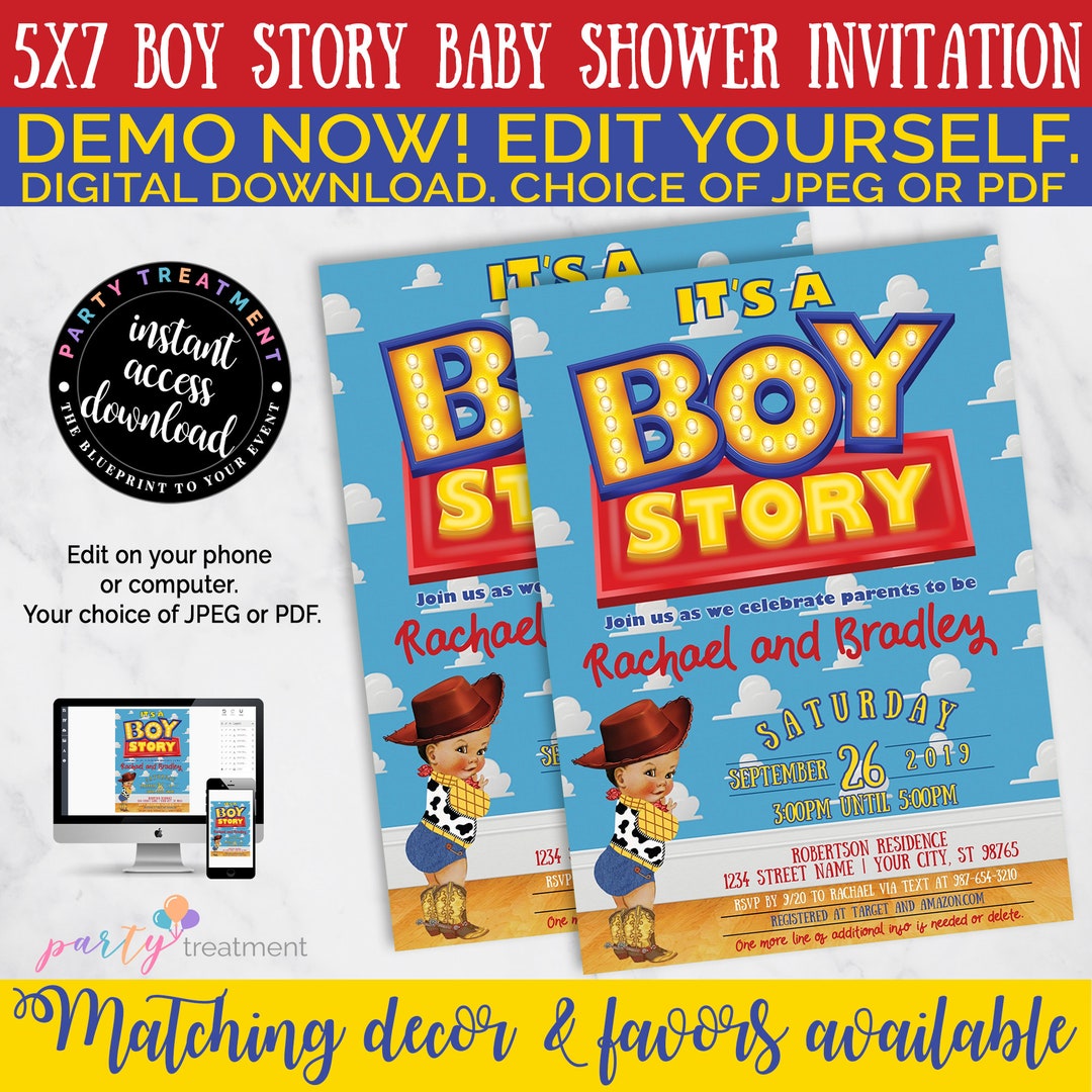It's A Boy Story Baby Shower Invitation, Tan Light Brown Cowboy Boy