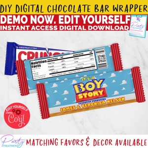 Boy Story Chocolate Bar Printable, boy story candy bar, it's a boy story chocolate wrapper party favor INSTANT ACCESS Digital Download