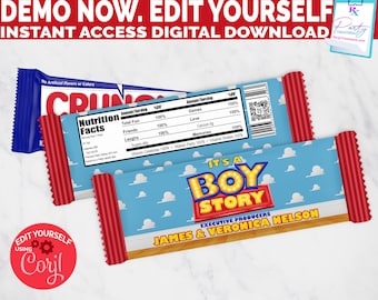 Boy Story Chocolate Bar Printable, boy story candy bar, it's a boy story chocolate wrapper party favor INSTANT ACCESS Digital Download