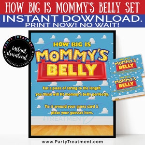 Boy Story How Big Is Mommy's Belly Guess Game, How Big is the Bump Afdrukbaar bord en raadkaart, DIRECT DOWNLOADEN