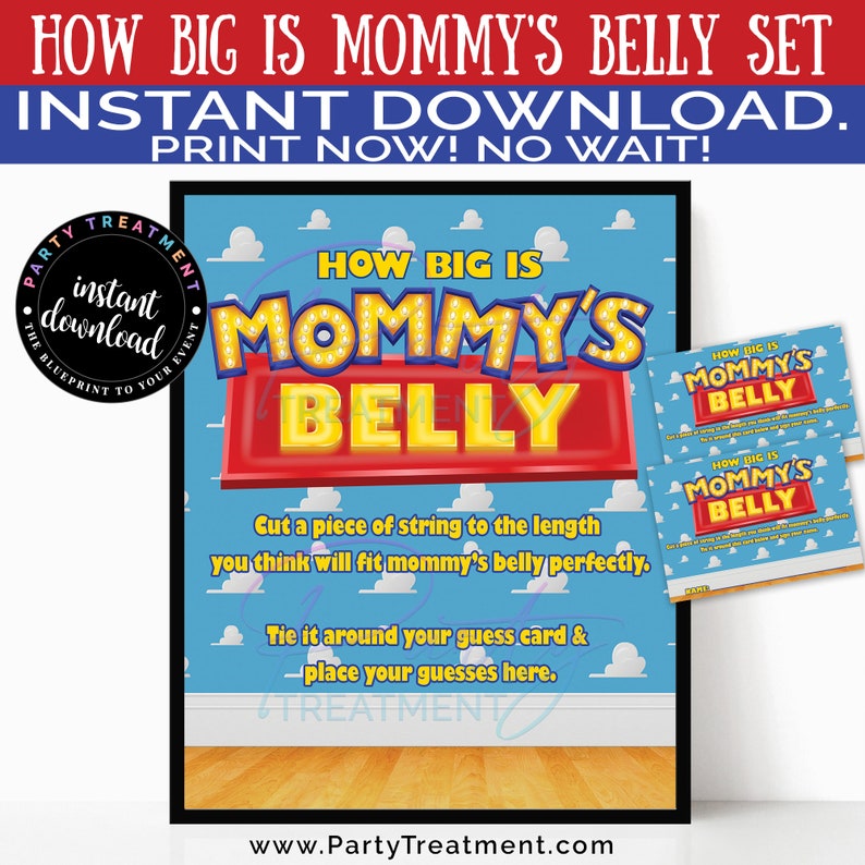 Boy Story How Big Is Mommy's Belly Guessing Game, How Big is the Bump Printable Game sign and Guessing Card, INSTANT DOWNLOAD image 1