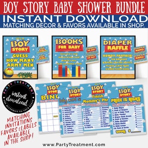 Boy Story Baby Shower Games Set, Bingo, Price Right, Diaper Raffle, Book Instead of a Card, Finish Mommy's Phrase INSTANT DOWNLOAD image 1