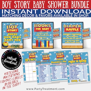 Boy Story Baby Shower Games Set, Bingo, Price Right, Diaper Raffle, Book Instead of a Card, Finish Mommy's Phrase INSTANT DOWNLOAD image 1