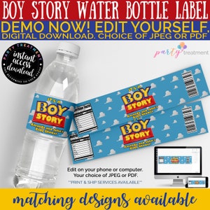 Boy Story Water Bottle Label, INSTANT DOWNLOAD image 1