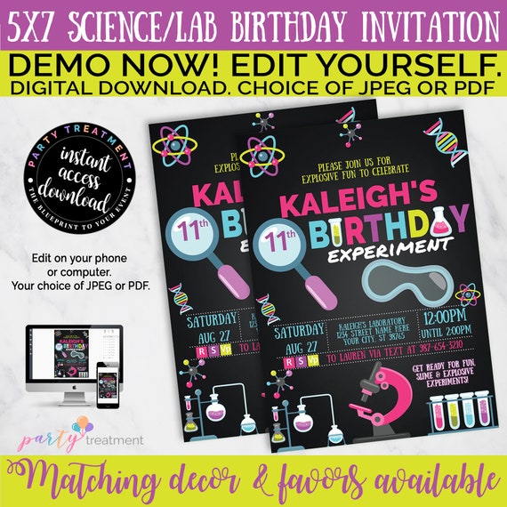 Treat Bag Toppers Personalize Science Party Girl Birthday Digital Pdf file Self Editable Instant Download Birthday Party Printable