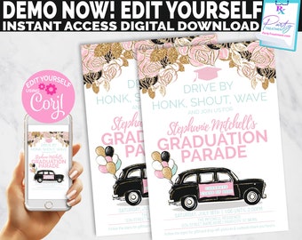 Drive By Graduation Parade Invitation, Honk Shout and Wave Graduation Parade Invitation, Drive By Graduation Invitation, DIGITAL FILE