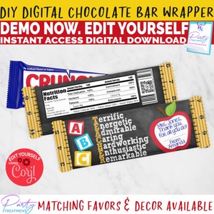 Teacher Chocolate Bar Wrapper Printable, Teacher Appreciation Printable, Teacher Appreciation INSTANT ACCESS digital download image 1