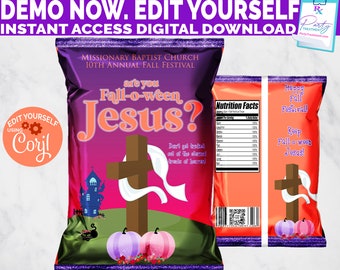 Are you fall-o-ween Jesus Chip Bag, Church Fall Festival, Fall Festival Gift Bag, Are You Falloween Jesus Party Favor  INSTANT DOWNLOAD