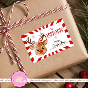 Personalized Christmas Gift Tag Stickers | Reindeer Christmas Name Labels