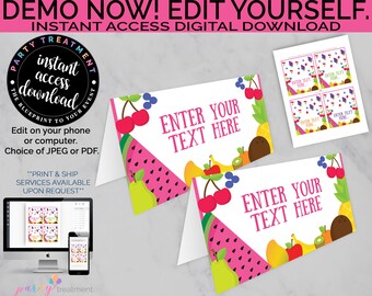 Twotti Frutti Tent Cards: Editable Food Labels (INSTANT DOWNLOAD)