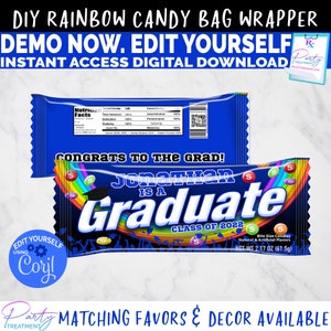 Graduation Party Favor Wrapper class of 2022, Blue Graduation Rainbow Candy Wrapper, Instant Access DIGITAL DOWNLOAD