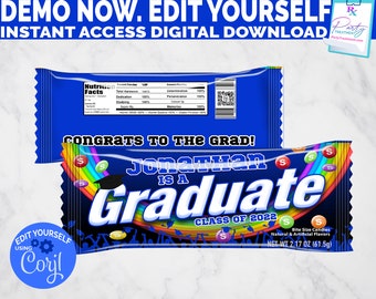 Graduation Party Favor Wrapper class of 2022, Blue Graduation Rainbow Candy Wrapper, Instant Access DIGITAL DOWNLOAD