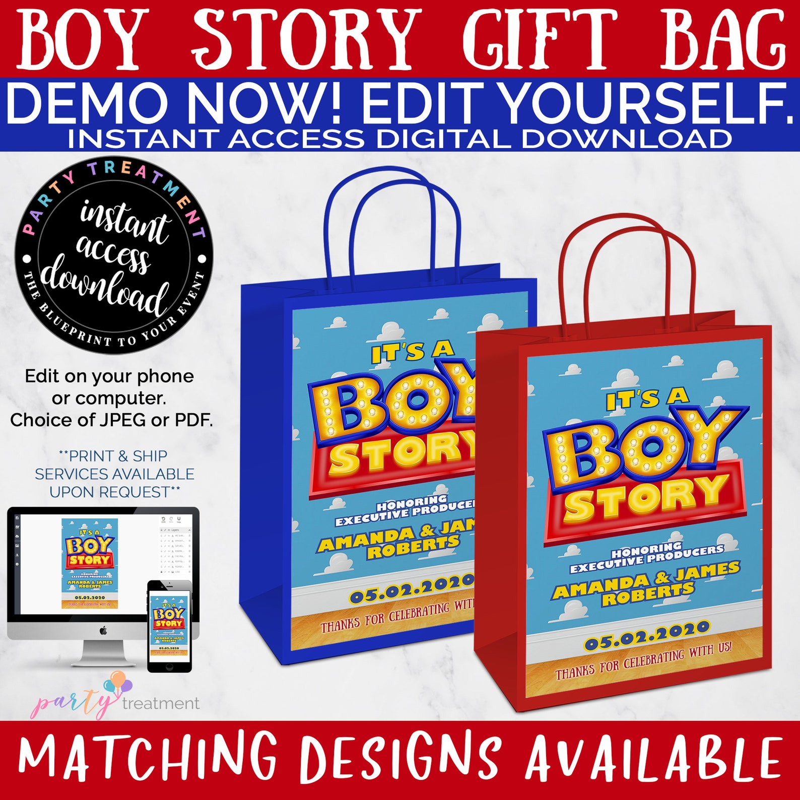 It's A Boy Story Gift Bag Label Boy Story Baby Shower Etsy España
