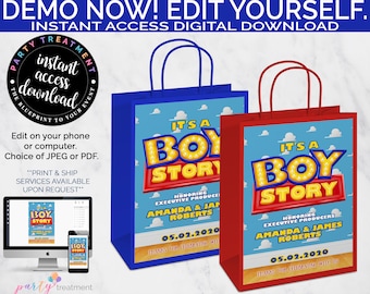 It's A Boy Story Gift Bag Label, Boy Story Baby Shower Favor Label, Boy Story Birthday Favor Sticker, Gift Bag, INSTANT DOWNLOAD