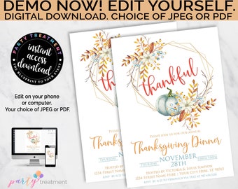 Thanksgiving Dinner Invitation, Friendsgiving Invitation, Digital Printable Thanksgiving Invitation, Fall Dinner Invite, INSTANT DOWNLOAD