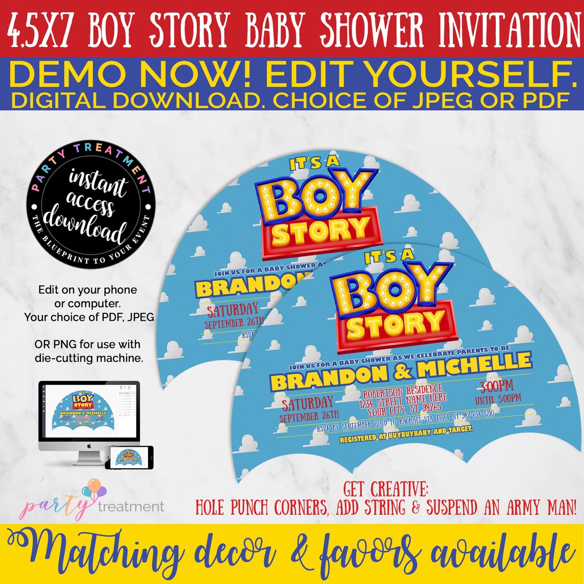Editable Boy Story Baby Shower Invitation It's A Boy Etsy