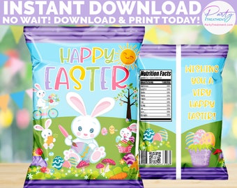 Easter Chip Bag Printable, Easter Bunny Favor Bag Printable INSTANT DOWNLOAD