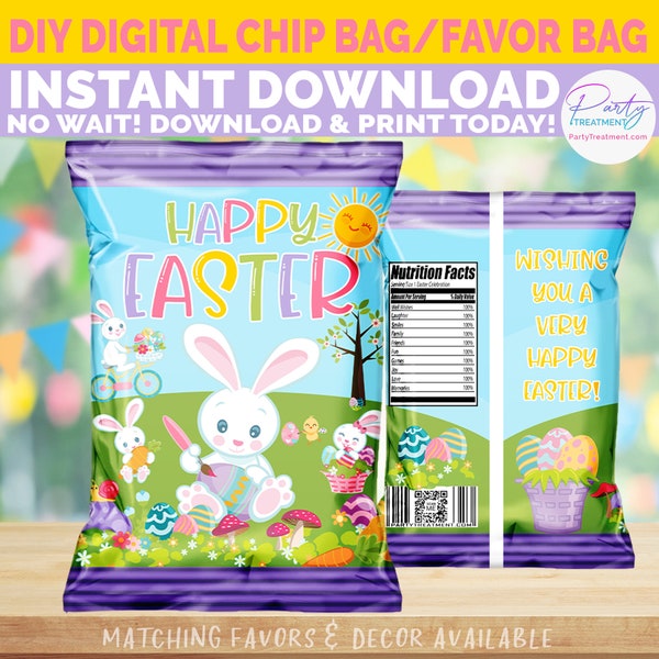 Easter Chip Bag Printable, Easter Bunny Favor Bag Printable INSTANT DOWNLOAD