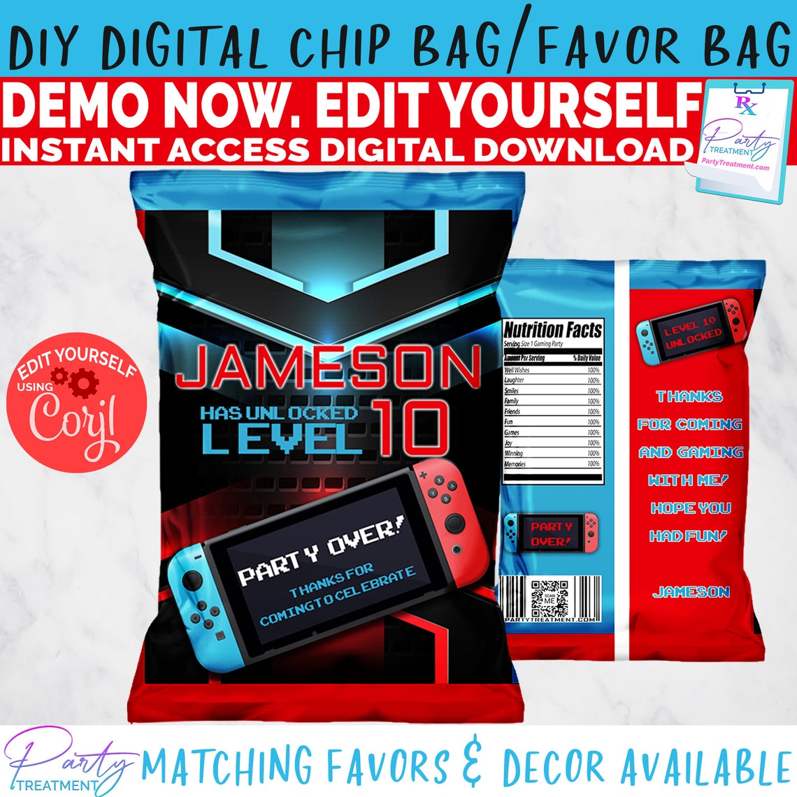 Chip Bag Video game party favor ideas. Check out this list of Video Game Party ideas. Includes video gamer birthday party ideas for favors, food, decorations and more
