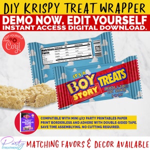 Boy Story Krispy Treat Printable, boy story baby shower party favor, it's a boy story treat wrapper INSTANT ACCESS Digital Download image 1