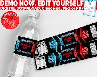 Video Game Water Bottle Label: Editable Gamer Birthday (Digital Download)