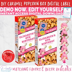 Caramel Popcorn Softball label, Birthday Softball popcorn party favor, Girl Baseball party popcorn favor, Editable INSTANT DOWNLOAD image 1