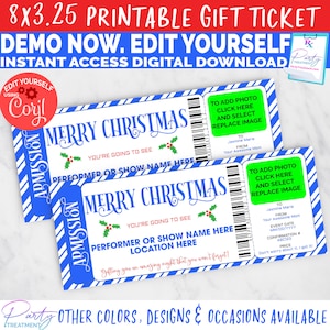 Druckbare Konzertkarte Geschenkvorlage, bearbeitbare Weihnachtskonzertkarte Vorlage, Überraschungsgeschenkkarte mit Foto INSTANT DOWNLOAD
