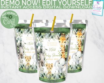 Safari Baby Shower Juice Pouch Label: Wild One Theme (INSTANT DOWNLOAD)
