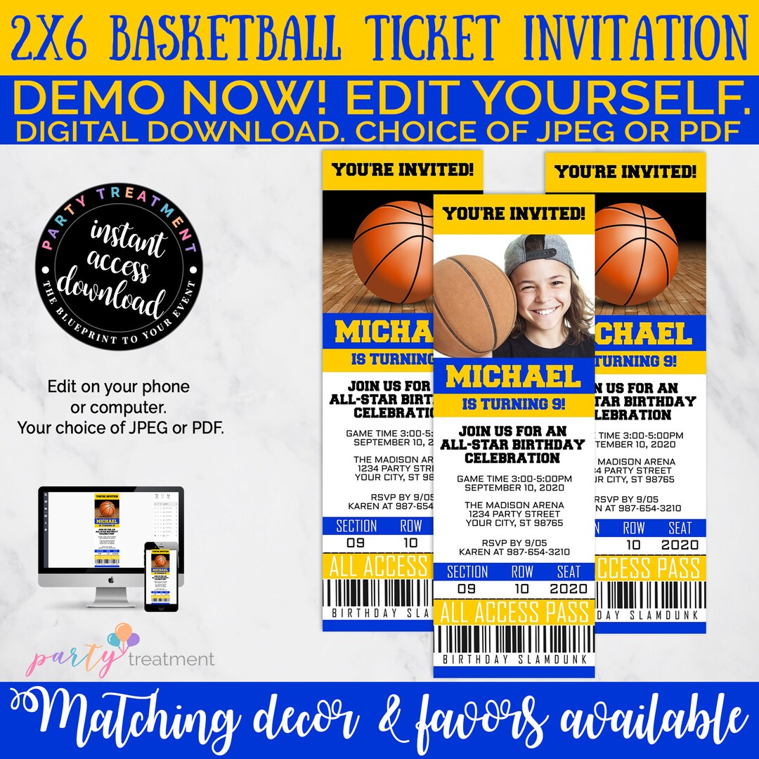 Basketball Birthday Invitation, Basketball Ticket Invitation ...